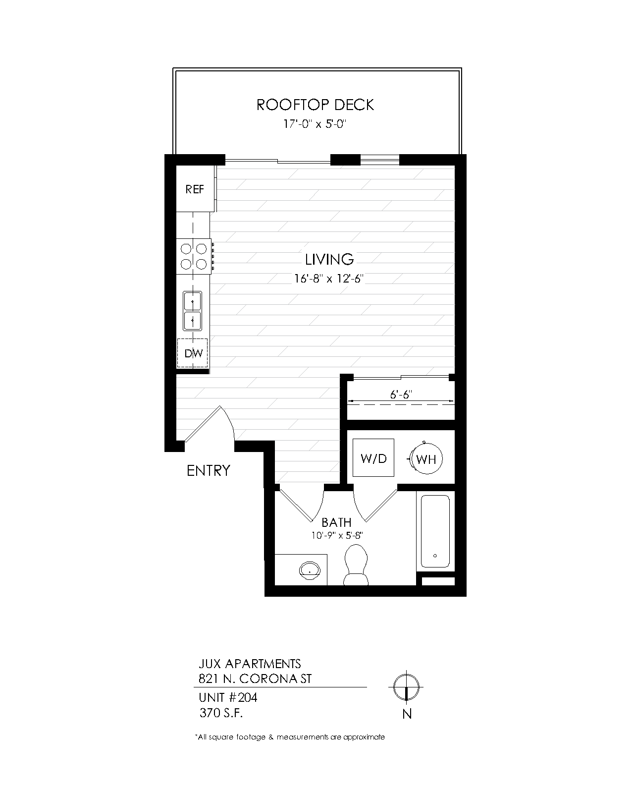 Floor plan for studio, 1 bath, 370 sqft